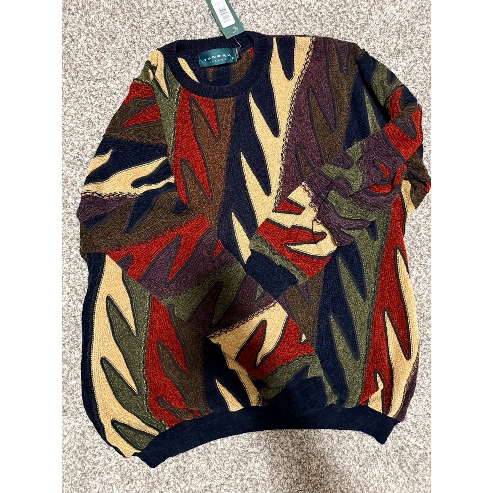 VTg 90s Tundra Canada Mens 3XLT 3D Knit Shark Tooth Sweater NWT Coogi Style